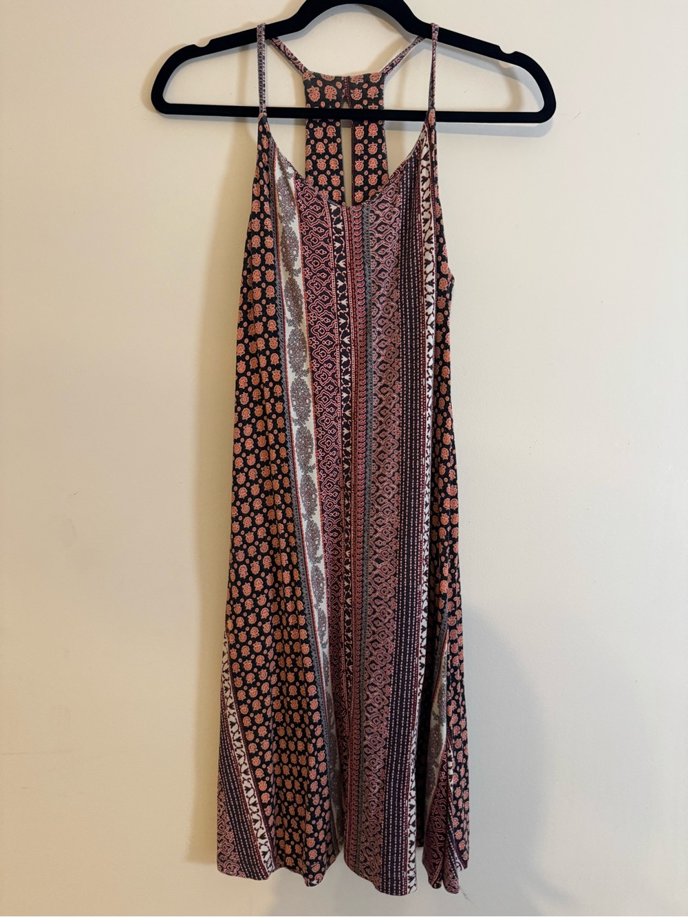 Boho Print Spaghetti-Strap midi Dress - Pink/Black